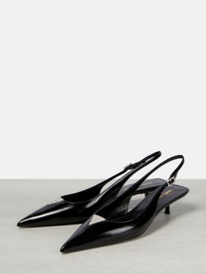 Pantofi cu toc din piele slingback Saint Laurent negru