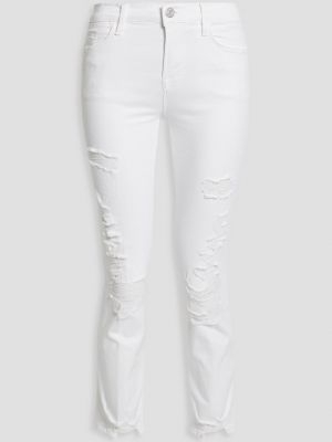 Укороченные джинсы скинни Le High с потертостями и высокой посадкой FRAME белый