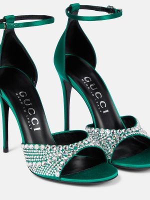 Sandale din satin de cristal Gucci verde