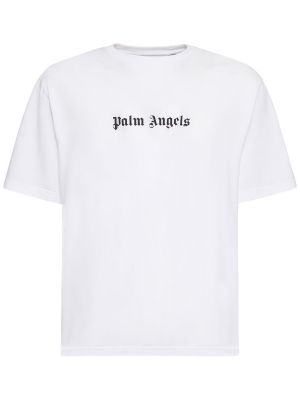 Bavlněné slim fit tričko Palm Angels bílé