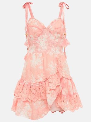 Bavlněné mini šaty s potiskem Loveshackfancy - růžová