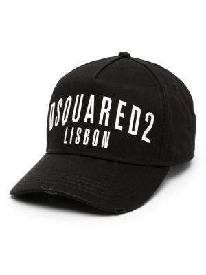 Raštuotas medvilninis kepurė su snapeliu Dsquared2 juoda