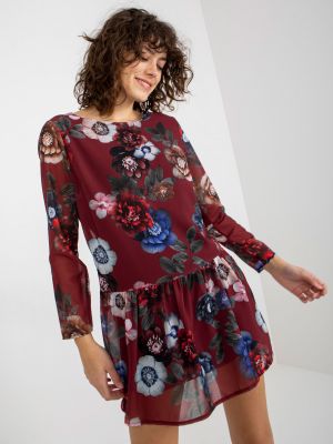 Kvetinové mini šaty s volánmi Fashionhunters vínová