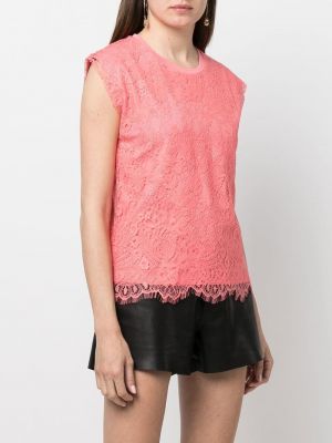 Krajkové květinové tričko Patrizia Pepe růžové