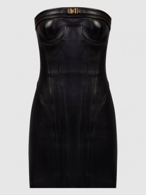 Кожаное коктейльное платье Balmain черное