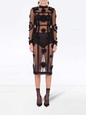 Květinové šaty se síťovinou Dolce & Gabbana černé