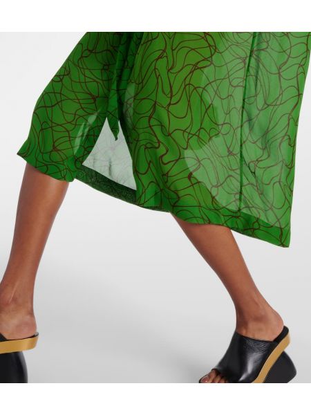 Midi šaty s potlačou Dries Van Noten zelená