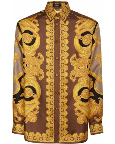 Hedvábná košile s potiskem Versace hnědá