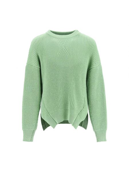 Sweter w paski z okrągłym dekoltem oversize Jil Sander zielony