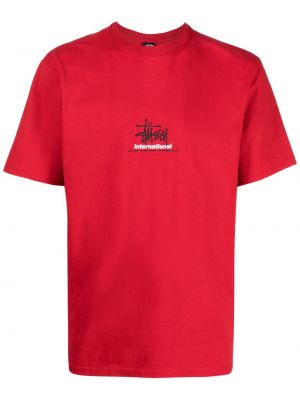 Памучна тениска с принт Stüssy червено