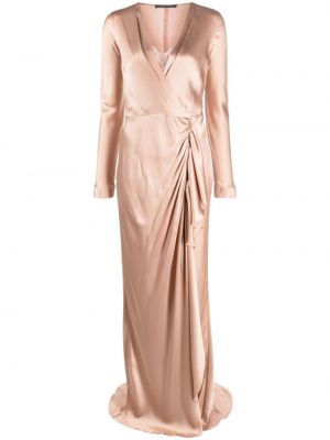 Satynowa sukienka wieczorowa drapowana Alberta Ferretti różowa