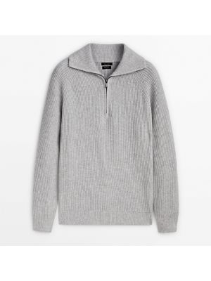 Длинный свитер на молнии Massimo Dutti серый