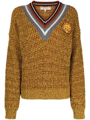 Sweter z dekoltem w serek Maison Kitsune żółty