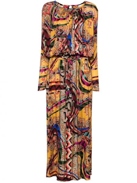Hodvábne šaty s potlačou s abstraktným vzorom Pierre-louis Mascia žltá