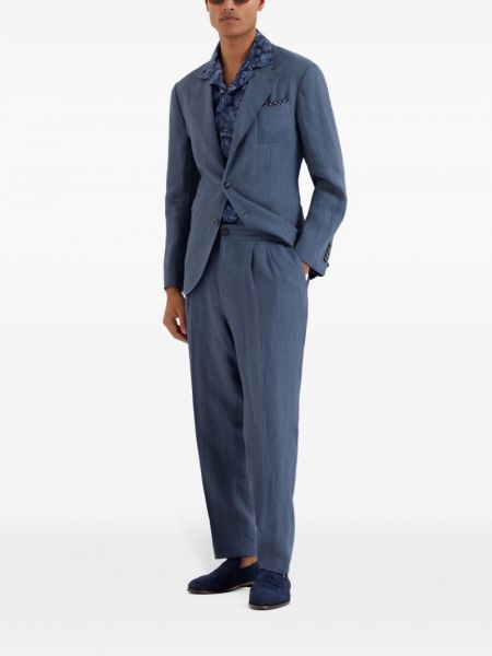 Lniane proste spodnie Brunello Cucinelli niebieskie