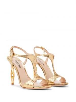 Kožené sandály na podpatku Tom Ford zlaté