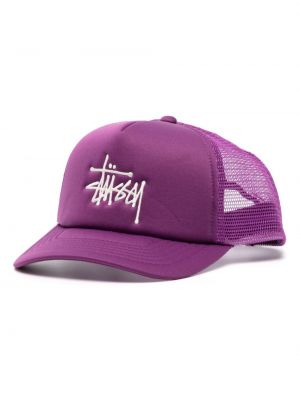 Medvilninis siuvinėtas kepurė su snapeliu Stüssy violetinė