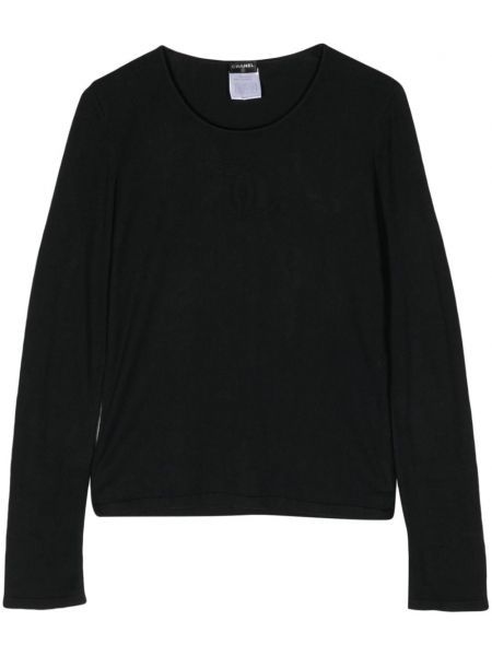 Памучен пуловер Chanel Pre-owned черно