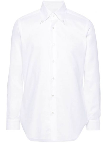 Pérová bavlnená dlhá košeľa s golierom s gombíkmi Barba biela
