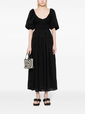 Lniana sukienka midi Faithfull The Brand czarna