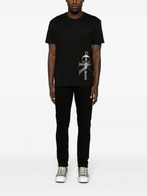 T-shirt brodé en coton Calvin Klein noir