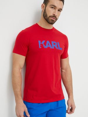 Памучна тениска с дълъг ръкав с принт Karl Lagerfeld червено