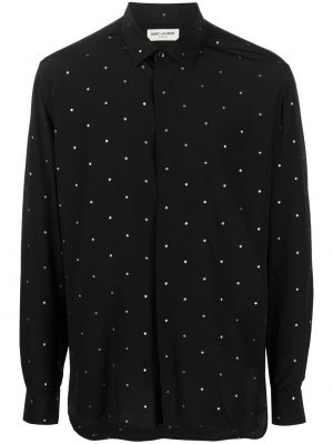 Bodkovaná hodvábna košeľa s výšivkou Saint Laurent čierna