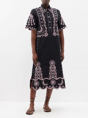 Платье-рубашка с вышивкой Saloni черное