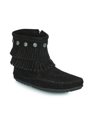Kotníkové boty s třásněmi na zip Minnetonka černé