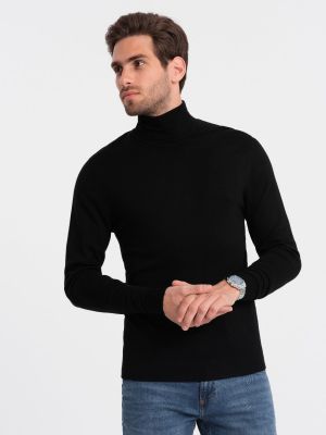 Adīti pieguļošs džemperis ar augstu apkakli viskozes Ombre melns