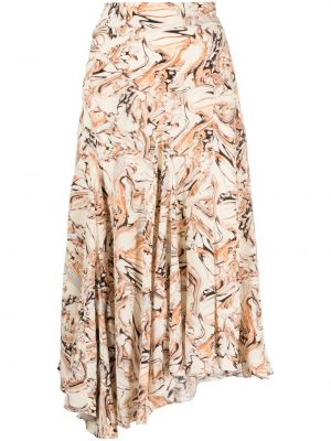 Ασύμμετρη μεταξωτή midi φούστα με σχέδιο Isabel Marant μπεζ