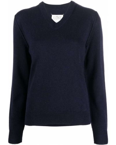 Кашмирен пуловер с v-образно деколте Maison Margiela синьо