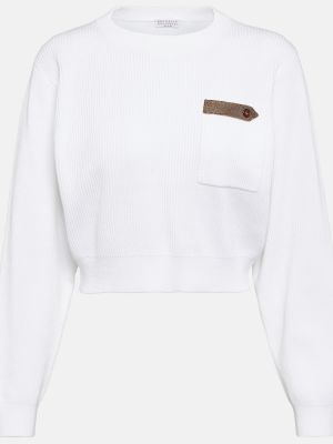Maglione di cotone in jersey Brunello Cucinelli bianco