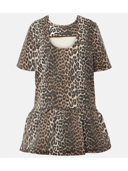 Raštuotas džinsinė suknelė leopardinis Ganni
