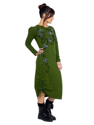 Vestido midi con bordado manga larga Mamatayoe verde