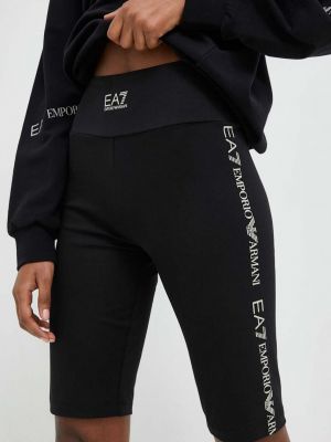 EA7 Emporio Armani pantaloni scurti femei, culoarea negru, cu imprimeu, high waist