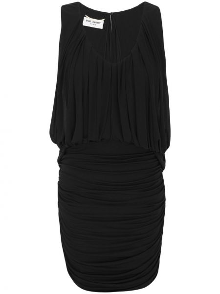 Drapované koktejlkové šaty bez rukávov Saint Laurent čierna