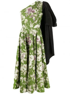 Asimetriska midi kleita ar ziediem ar apdruku Erdem zaļš