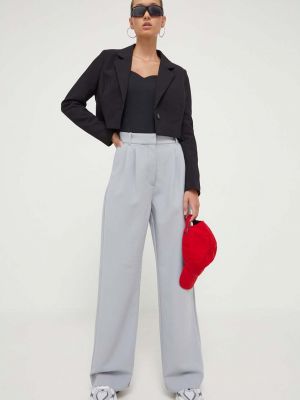 Jednobarevné kalhoty s vysokým pasem Abercrombie & Fitch šedé