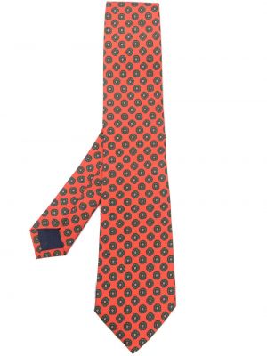 Jedwabny krawat w kwiatki z nadrukiem Polo Ralph Lauren pomarańczowy