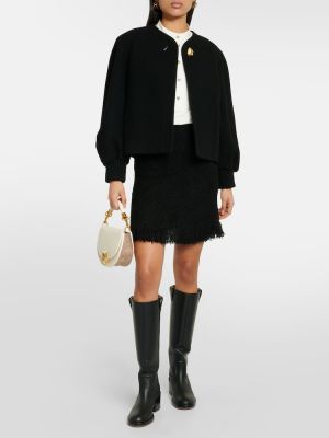 Vlněné mini sukně s třásněmi s vysokým pasem Chloé černé