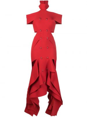 Asimetrična večerna obleka Alexander Mcqueen rdeča