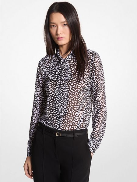 Блузка из жоржетта с графичным леопардовым принтом и завязками на воротнике Michael Kors черный