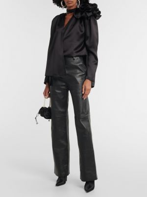 Кожаные широкие брюки с высокой талией Magda Butrym черные