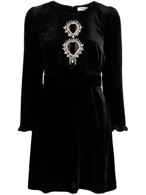 Křišťálové sametové koktejlové šaty Sandro černé