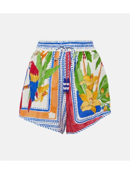 Pantaloni scurți de in cu imprimeu tropical Farm Rio alb