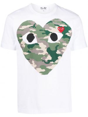 T-shirt i bomull med mönster med mönster i kamouflage Comme Des Garçons Play vit