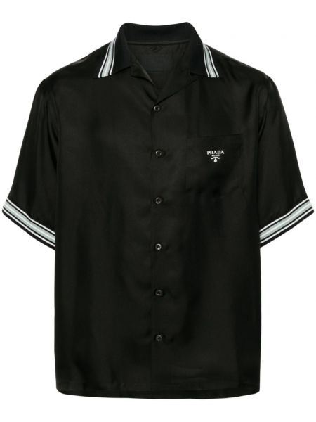 Μεταξωτό πουκάμισο με σχέδιο Prada μαύρο