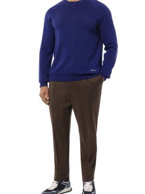 Хлопковый шелковый свитер Brioni синий