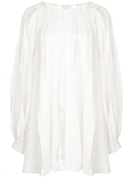 Мереживна блузка в смужку напівпрозора Oscar De La Renta, біла